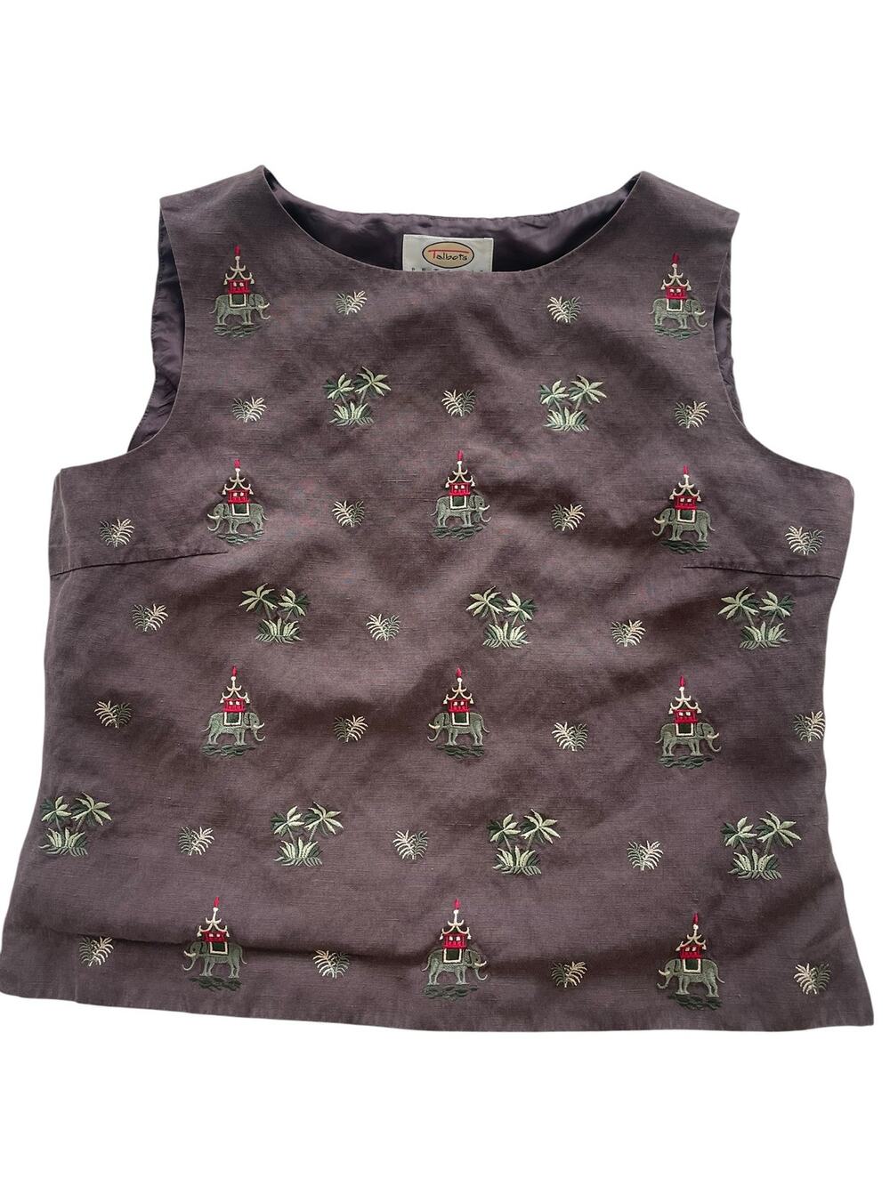 Vintage Talbots Petites Embroidered Elephant Shell Top - 100% Silk Size 8P
